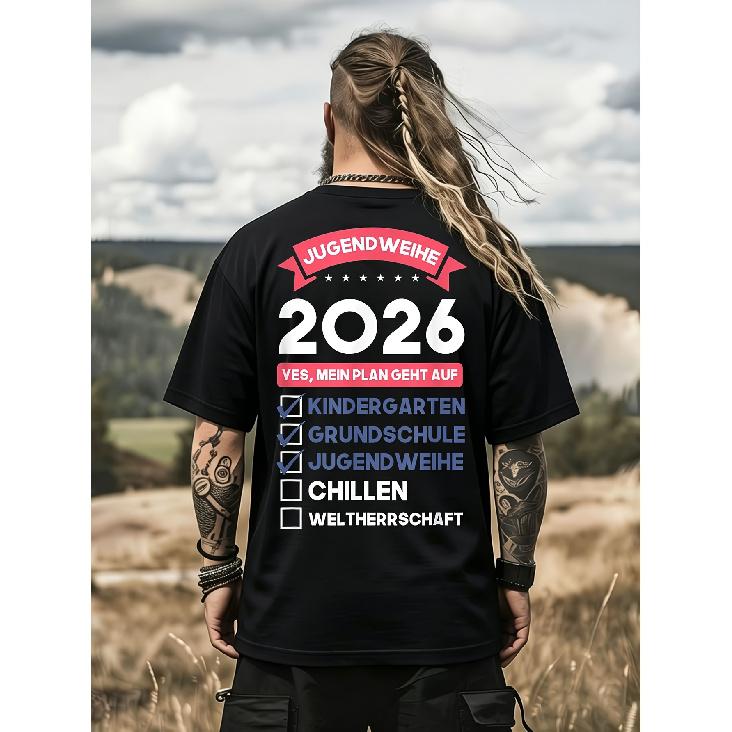 Мужская и Унисекс Футболка 2026 Jugendweihe - Забавная "Да, Мой План Сработал" Подарок для Подростка, Дышащая Футболка с Круглым Вырезом Подходит для & Девочек, Повседневная для Всех