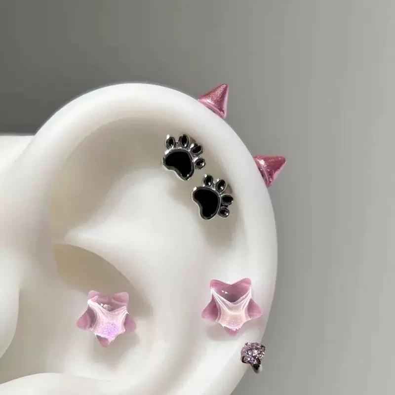 Cute Cat Paw Devil Stud Piercing Earring For Women Men Gothic Ear Bone Nail Earring Y2K Jewelry Accessories