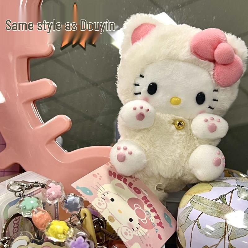 Плюшевая кукла-кошка Hello Kitty в форме сердца, подвеска-брелок для рюкзака, украшение