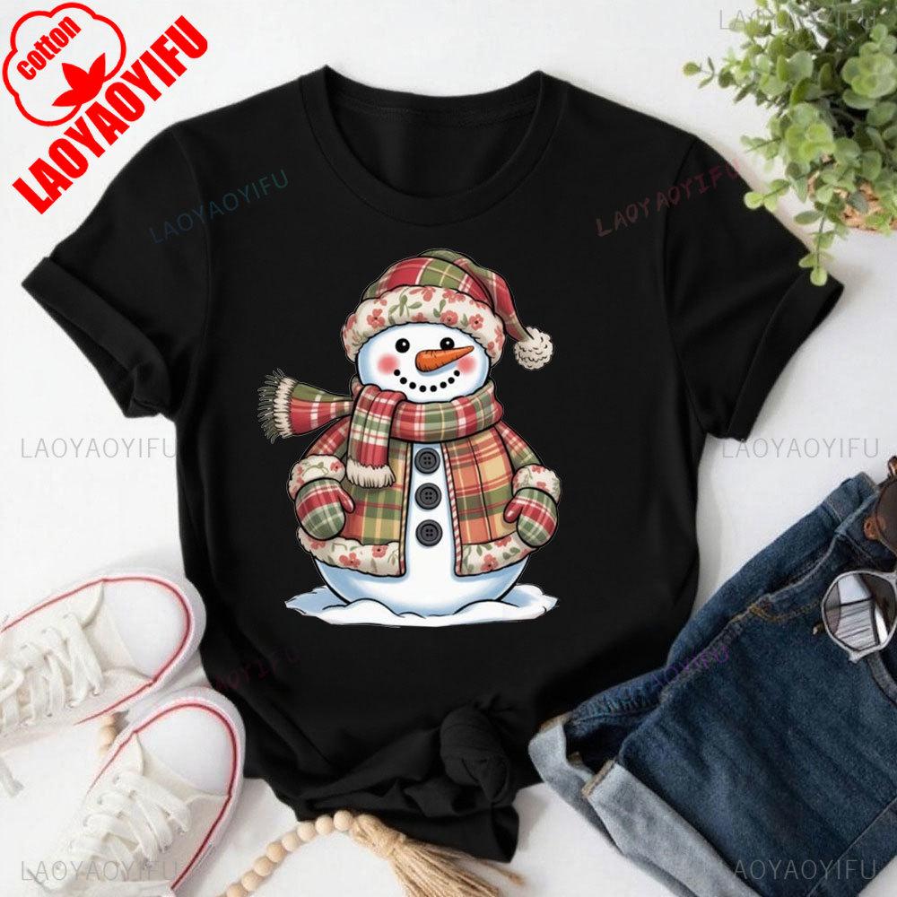 Patchwork Snowunisex Tops Retro Funny Christmas T Shirt Xmas Holiday Tees Oneck Shortsleeve High Quality Cotton Tops