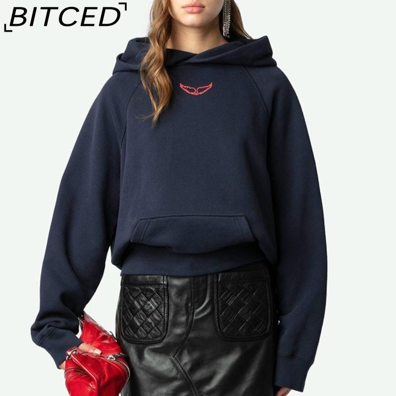 BITCED Женская зимняя толстовка с капюшоном и принтом, на флисовой подкладке