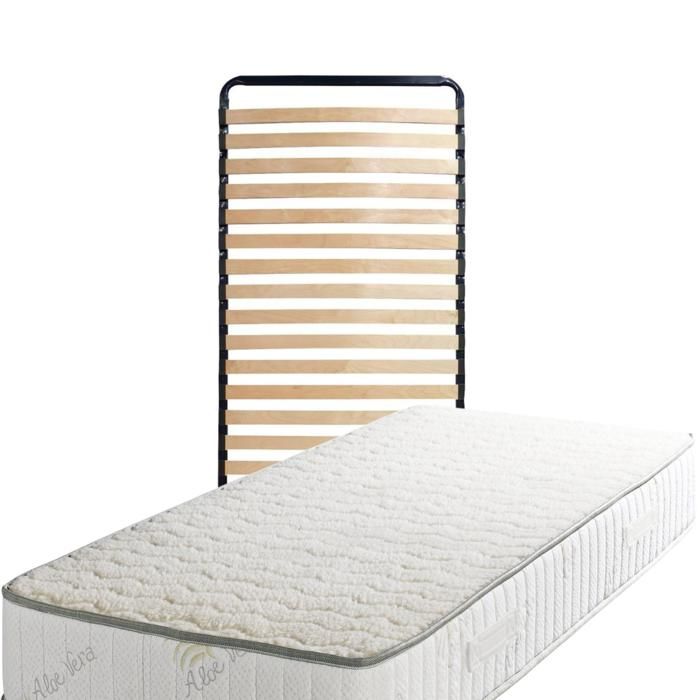 Set of 2 Mattresses 80x200 + 2 Disassembled Bed Bases + Free Feet Non-Deformable Poli Lattex Foam - 23 Cm - Winter Side Pure Merin Wool