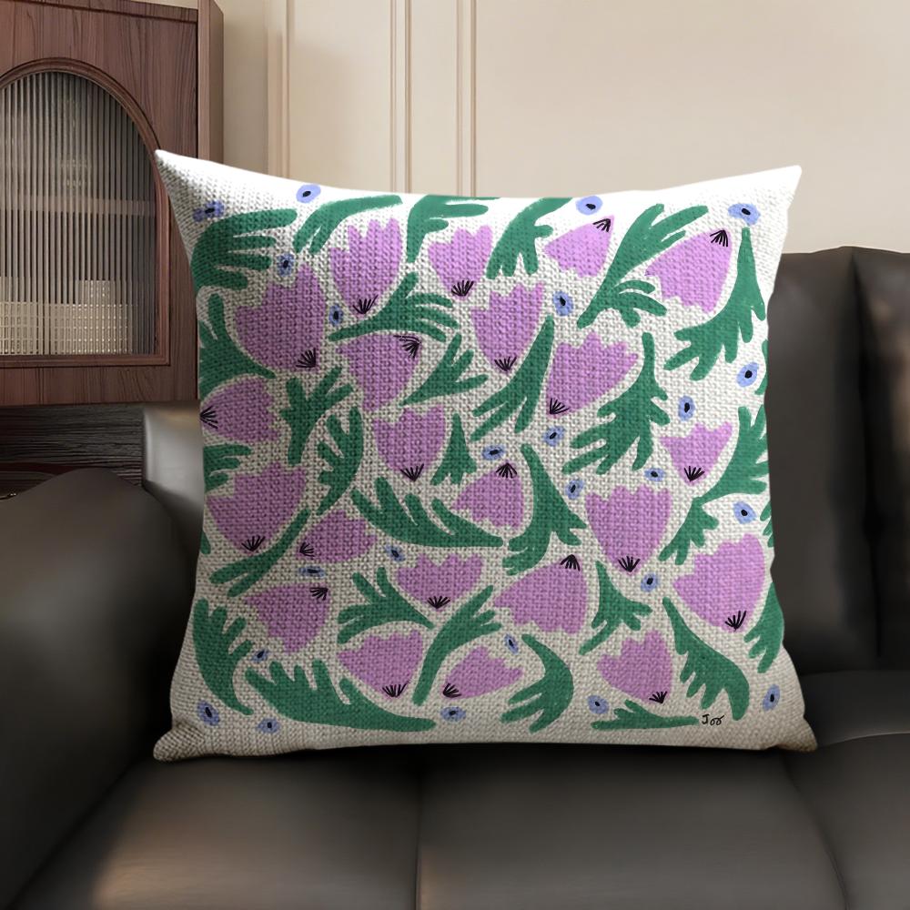 Fresh and healing Cushion Cover Natural Linen Organic Fabric DoubleSided Printing Sofa Home Decor Breathable Environmentally