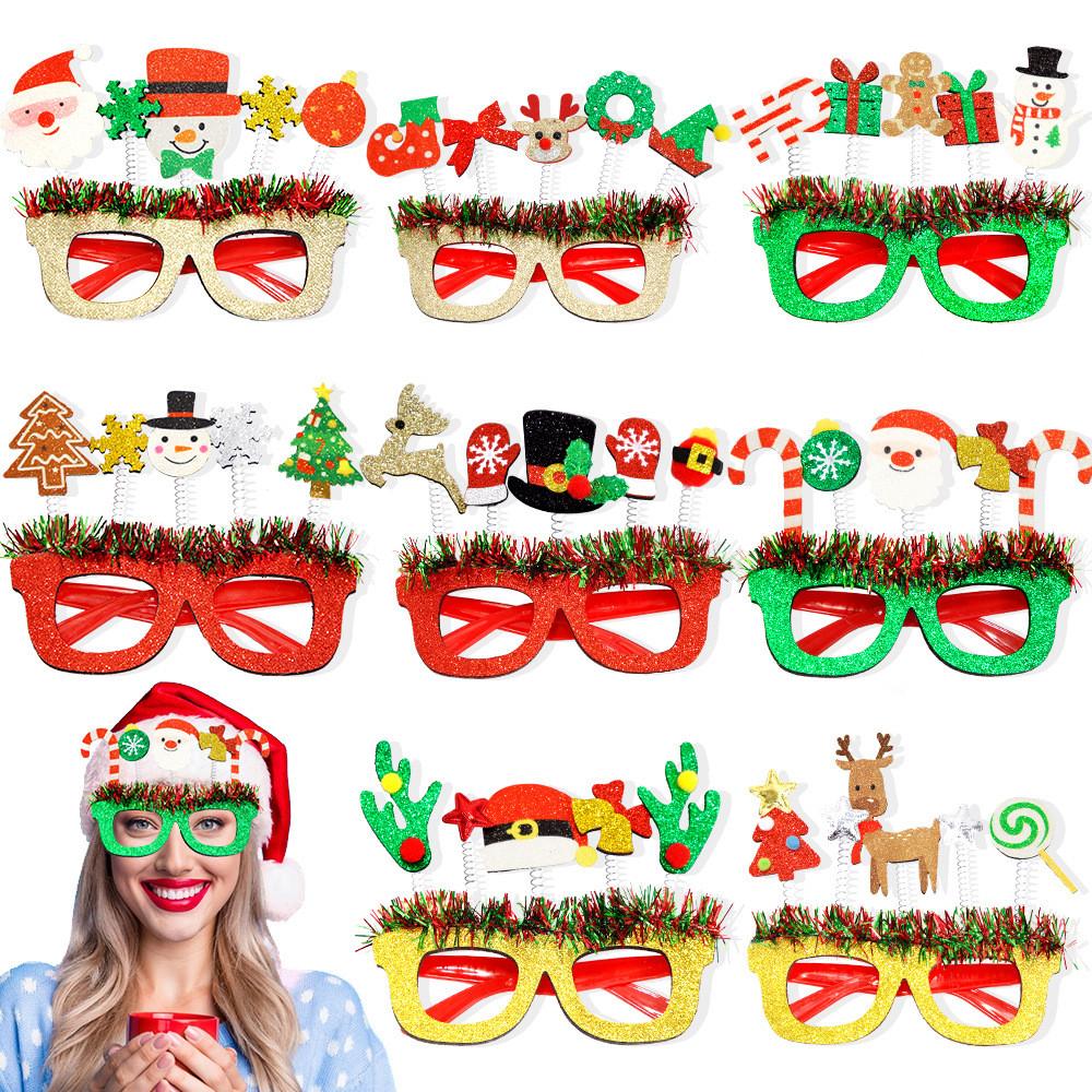 Festive Christmas Themed Cartoon Glasses Colorful Striped Frame For Holiday Parties