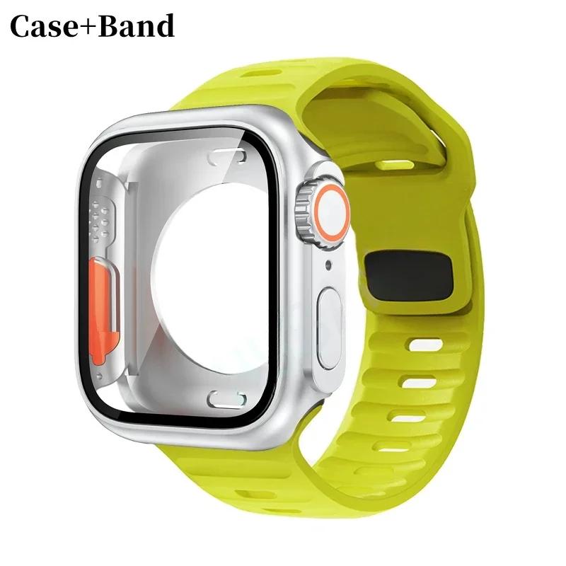 Чехол+Ремешок Для Apple Watch Ремешок 45мм 44мм 41 42 46мм Умный Силиконовый Браслет Iwatch Серия 5 6 Se 7 8 9 10 Заменить на Ультра Чехол