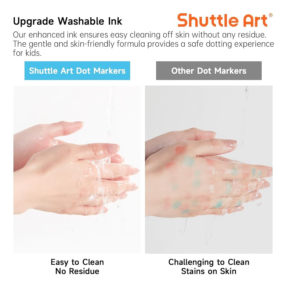 Shuttle Art Dot Marker Color Pens, 40-Color Set (12ml), Water-Based, Washable, Includes Coloring