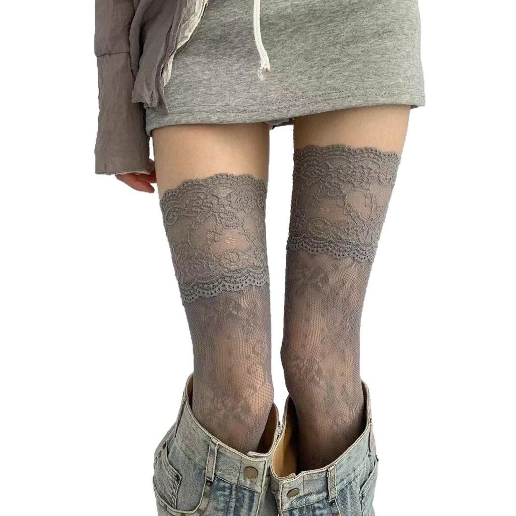 Длинные носки с кружевной отделкой Женские Сексуальные Кружевные Прозрачные Гольфы выше колена для Женщин
