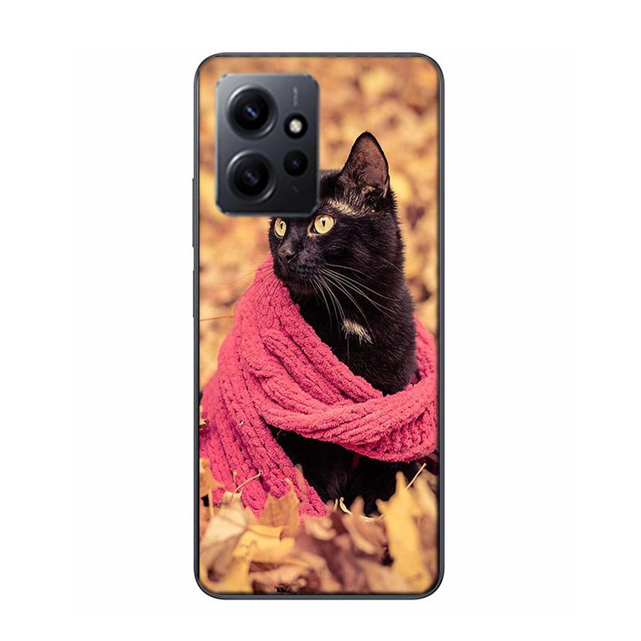 Autumn Maple Leaf Black Cat Phone Case For Redmi 12 13C 12C 15C 9 10 10C Note 13 Pro Plus 14 15 Pro 9T 9C 9A TPU Soft Cover Clea