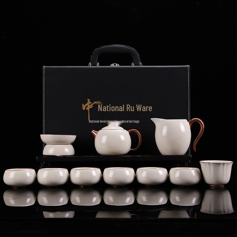 Ru Ware Ceramic Kung Fu Tea Set: Teacup, Teapot, Teabowl, Master Cup, Tea Cup, Six Gentlemen Tools, Tea Wash, Fairness Cup, Office Cup.