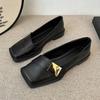 Spring and Autumn New Metal Buckle Square Head Flat Sole Single Shoes Fashion Flat Heel Soft Sole Shallow Mouth Small Leather Shoes Women's Shoes