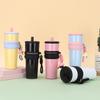 Stainless Steel Vacuum Insulated Travel Mug With Carabiner Strap Leakproof Straw Lid 700ml Office Car Outdoor Use