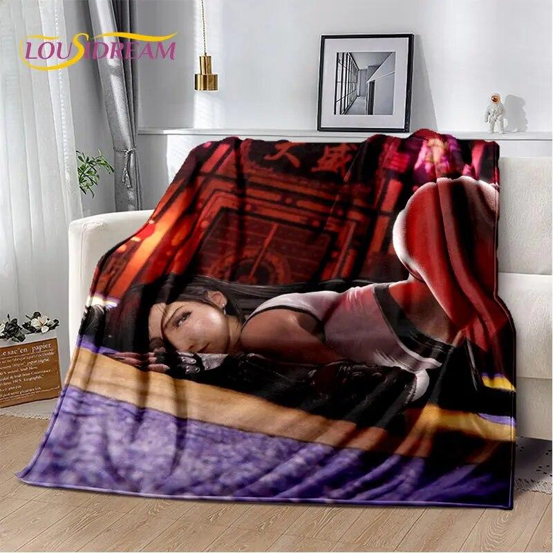 Sexy Girl Lace Tifa Aerith Anime Soft Plush Blanket,Flannel Blanket Throw Blanket for Living Room Bedroom Bed Sofa Picnic Cover