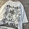 Kavayyi Ayollar Multfilm Maykalari Yozgi Harajuku Mushuk Bosilgan Qisqa Yengli Maykalar Ayollar Juftligi Streetwear Keng Kiyimlar