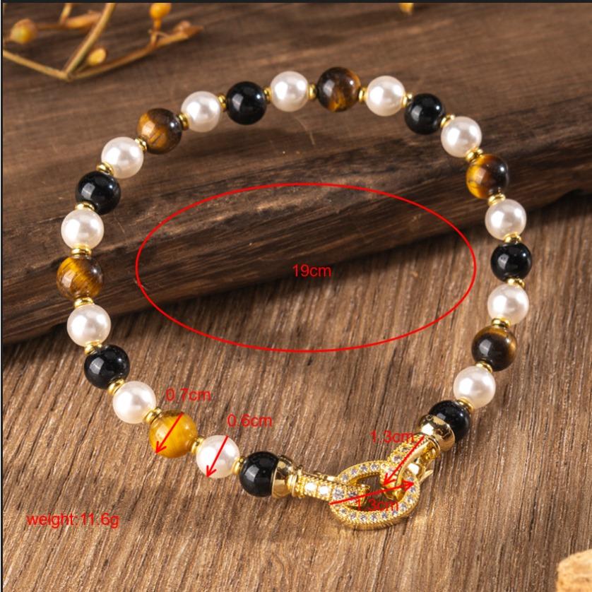 Natural stone pearl necklace, pearl tiger eye bracelet, high-end jewelry, necklace bracelet set