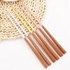 16Pcs Brown Gold Dinnerware Set Imitation Wooden Handle Cutlery Set Chopsticks Knife Fork Spoon Tableware Set Korean Flatware