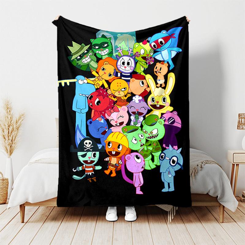1pc Blanket Happy Tree Friends5 Print Design, Lightweight Blanket for Sofa, Bed- Soft &Warm, Gift for All Seasons like Christmas, Halloween