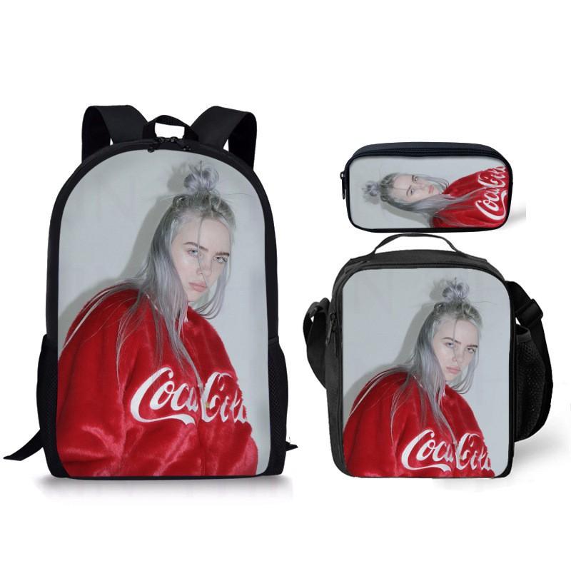 Billie Eilish Inspired Unisex Backpack Set Large Capacity Laptop Bag Crossbody Pouch Pencil Case 3-Piece Nylon Travel School