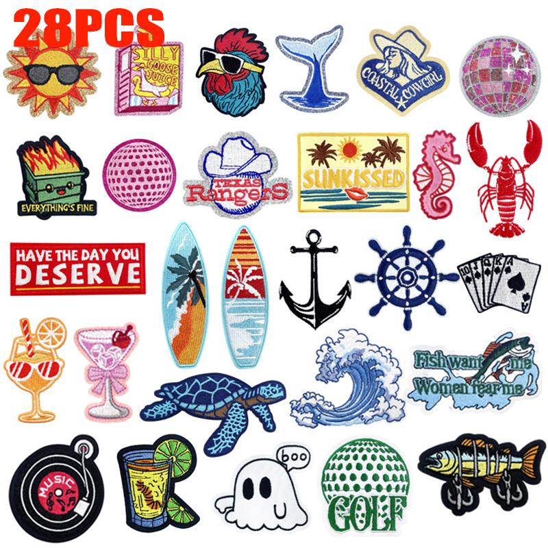 Набор 16 /30 шт. Нашивка Сделай сам Серфинг Девушки /Морские Животные Нашивка Мультяшная Радужная Буква Цветок Вышивка Нашивки Приутюживаемые Нашивки Пришить Сделай сам