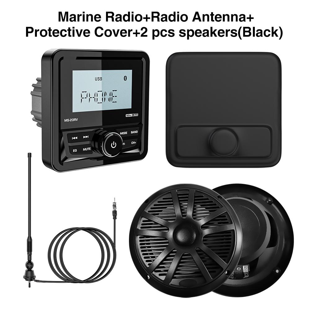 Boat Radio System Media Player Square Marine Radio /Speaker /FM AM Antenna Waterproof Bluetooth MP3 Radio for RV ATV UTV SPA RZR