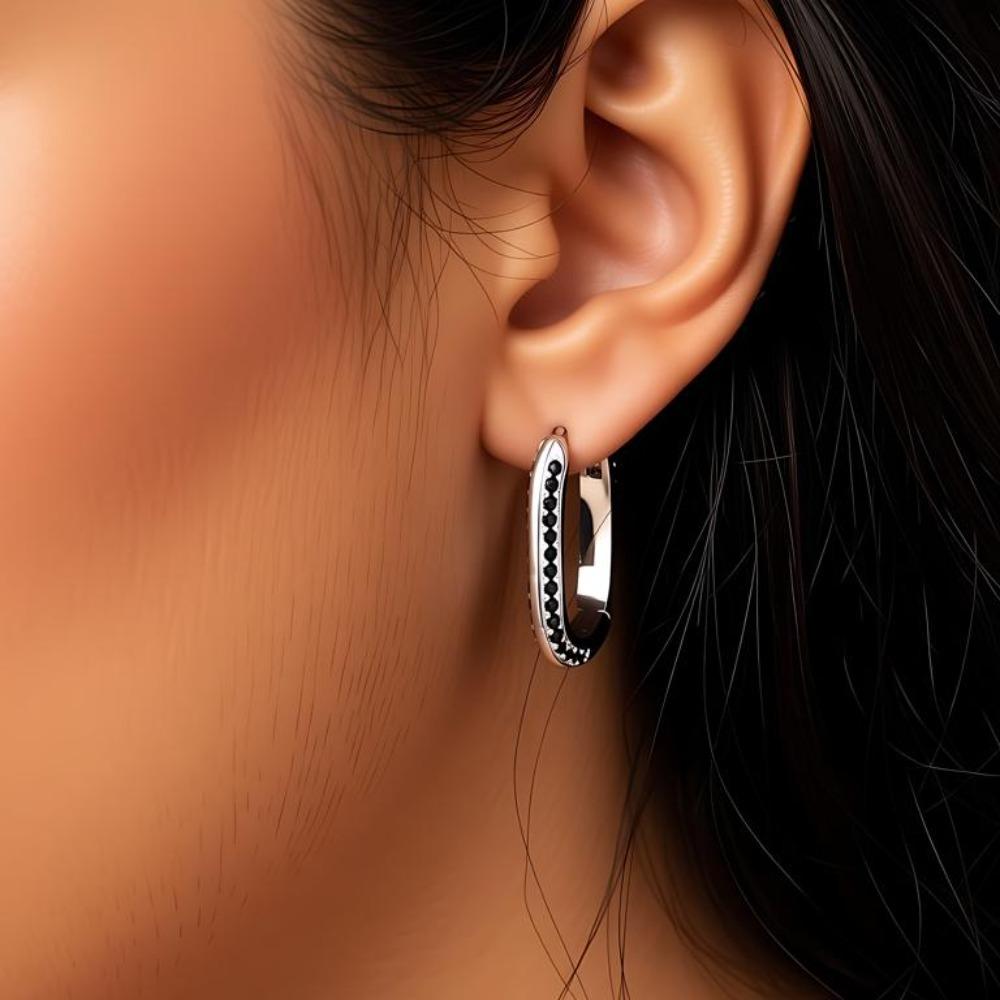 Black Awn Женские серьги-кольца с черным камнем