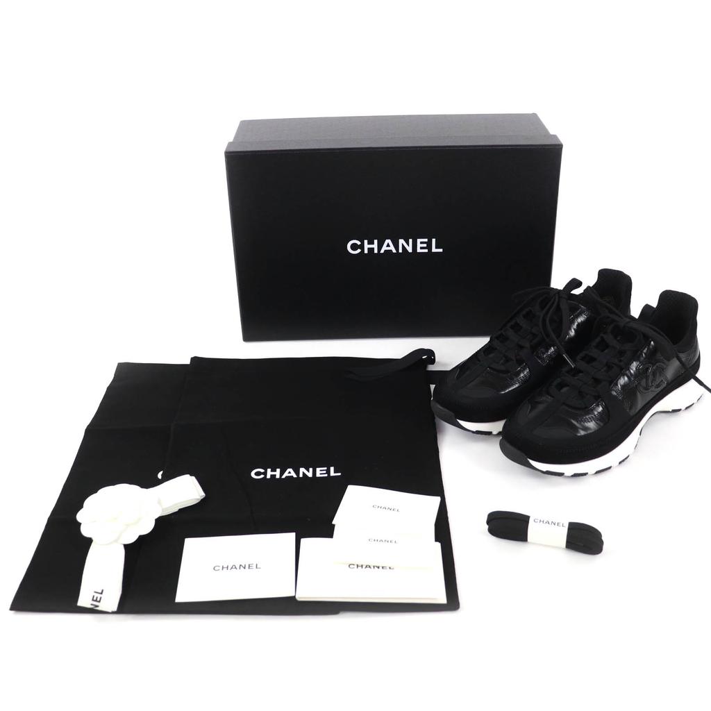 Pristine CHANEL Low cut sneakers COCO Mark black leather Women 37 G46609 Used