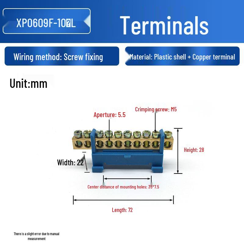 Export-Grade Blue Copper Rail-Mounted Terminal Blocks (6x9 Copper Components) XP0609F