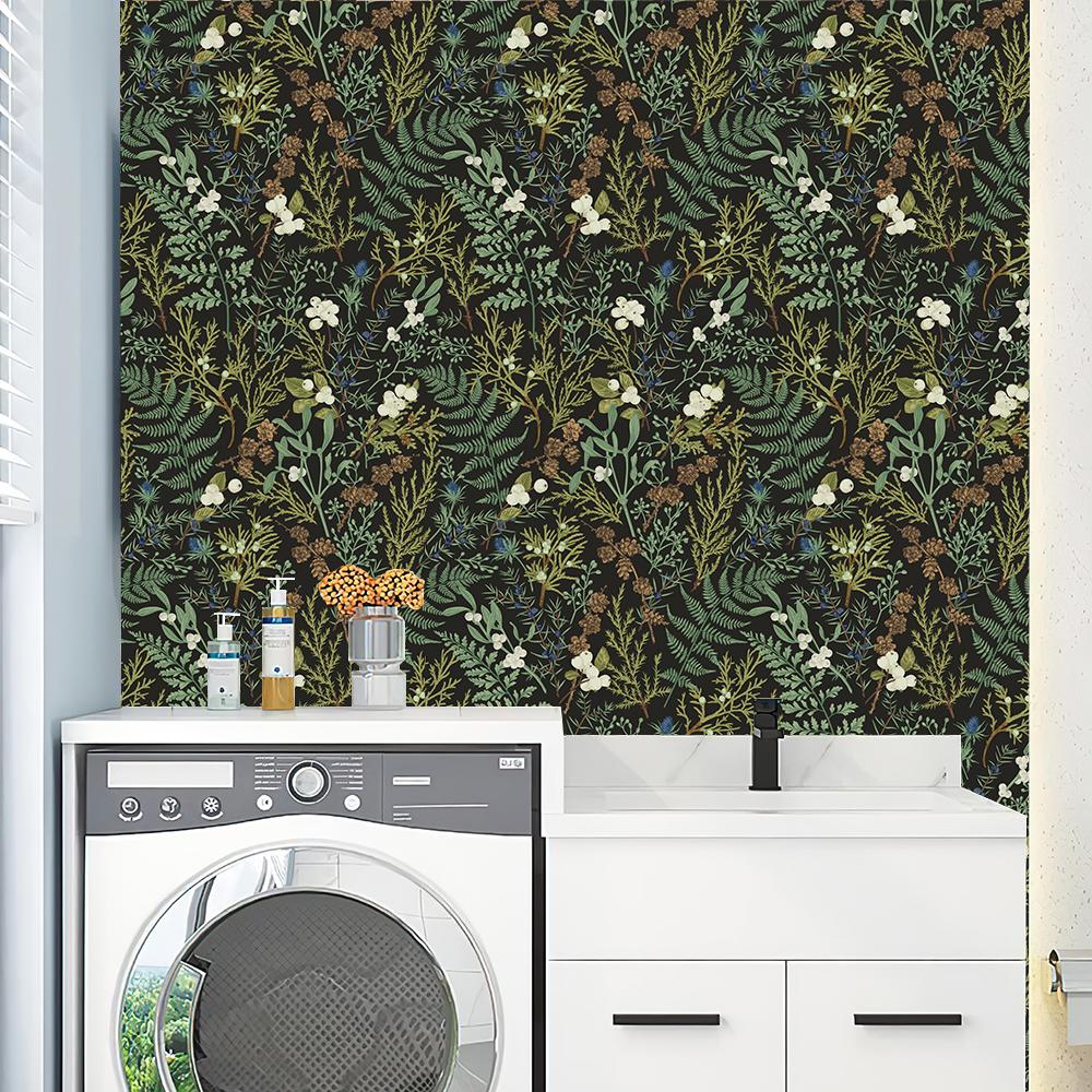 Тропический мох, лист, обои самоклеящиеся, черные, белые, цветочные, съемная контактная бумага для стен спальни, шкафов