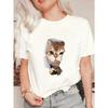 Oversized T Shirt Black Cat Face Print And Paw Design Casual Wear For Women