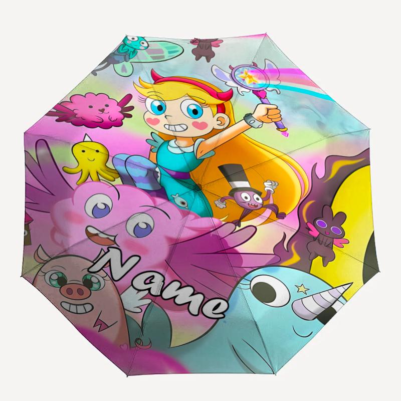 Custom Name Star Butterfly Theme Automatic Umbrella, Lightweight & Portable, 8 Rib, Perfect for Outdoor Travel, Birthdays, Christmas, Gifts.