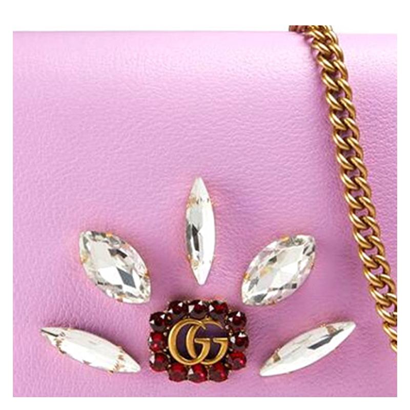 Gucci Diamond Logo Chain Leather Wallet Crossbody Shoulder Bag Mini Women Pink Purple