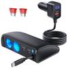 OOWOLF Cigarette Lighter Sockets, 2 Extensions, 6 USB Ports, Retractable Charger, 148 W, Cord