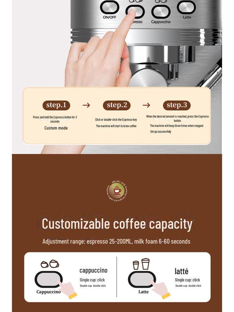 20-Bar Italian Coffee Machine with Integrated Milk Frother