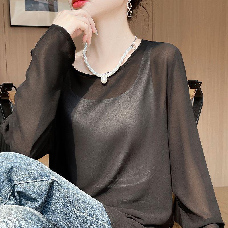 Однотонные Весенне-Осенние Футболки с Круглым Вырезом, Модные Новые Удобные Топы, Женская Одежда, Удобные Приталенные Элегантные Прямые Футболки