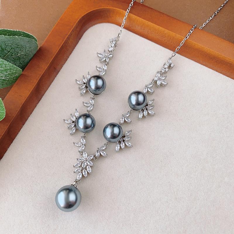 Новый комплект ювелирных изделий из жемчуга, ожерелье, серьги, игла из серебра 925 пробы, роскошь, высокое чувство, ретро, женская мода