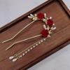 New Chinese Style Red Rose Fringe Hairpin Vintage Rose Hair Sticks Hairwear For Women Hair Fork Disk Hair Chopsticks Headdress