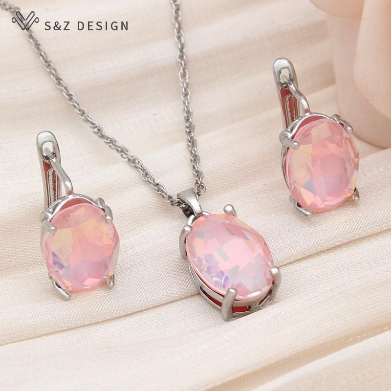 Модные овальные серьги в форме яйца с кристаллами, комплекты ювелирных изделий для женщин, ожерелье с подвеской для свадебной вечеринки, подарок