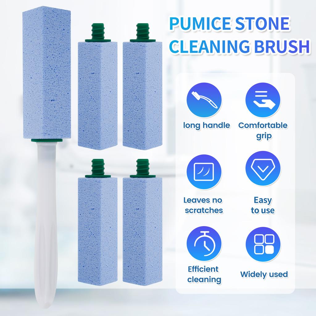 6Pcs Pumice Stone Toilet Brush High Density Pumice Stone Bathroom Cleaner Brush with 1 Detachable Handle for Toilet Sink Tile