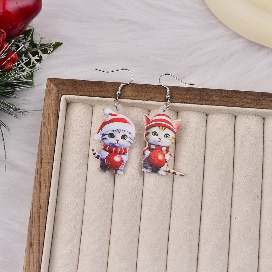 Festive Kitten & Panda Christmas Ball Earrings – Cute and Creative Holiday Jewelry