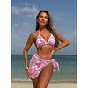With Sarong Printed Halter Bikini Women Swimwear Female Swimsuit Three-pieces Bikini Set Padded Bather Bathing Suit Swim