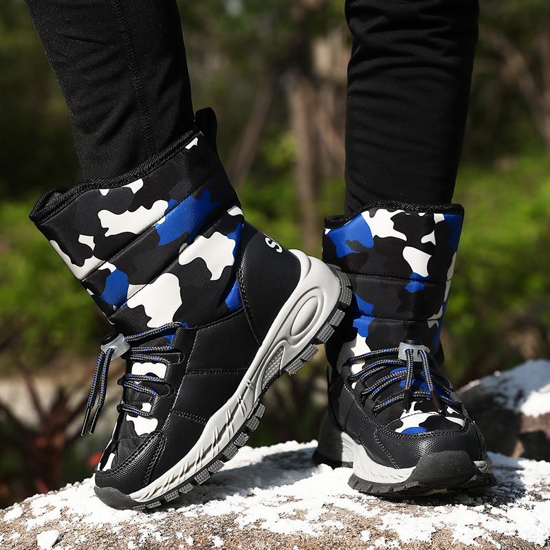 Winter Children's Velcro and Fleece Warm High Top Cotton Shoes Snow Boots Boys' and Girls' Short Boots High Boots