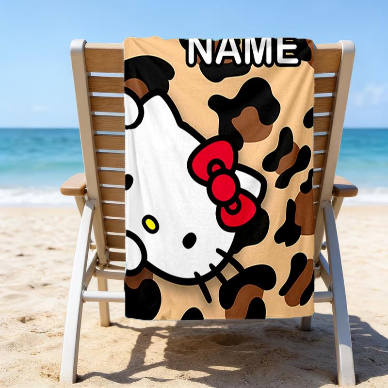 1pc HelloKitty9 Beach Towel with Custom Name, Beach/Swimming/Bath/Picnic/Camping Towel, Suitable for Seaside Beaches