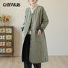 Solid-coloured V-neck Diamond Lattice Clip Cotton Jacket Women's Plus Size Long Retro Leisure Winter Jacket