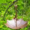Hanging Birds Feeder for Outdoors Umbrella Shaped Birds Feeder Tray with Dragonfly/Butterfly/Honeybee Metal Wild Birds Bath for Garden Backyard Decor