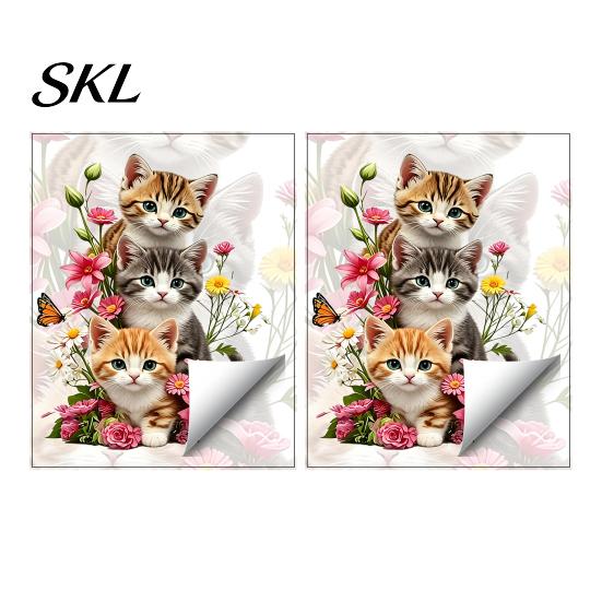 Floral Pattern Glass Films Cute Kittens Static Stickers, PVC Waterproof Flower Cat Window Cling Film Removable Clings for Living Room Bedroom Door