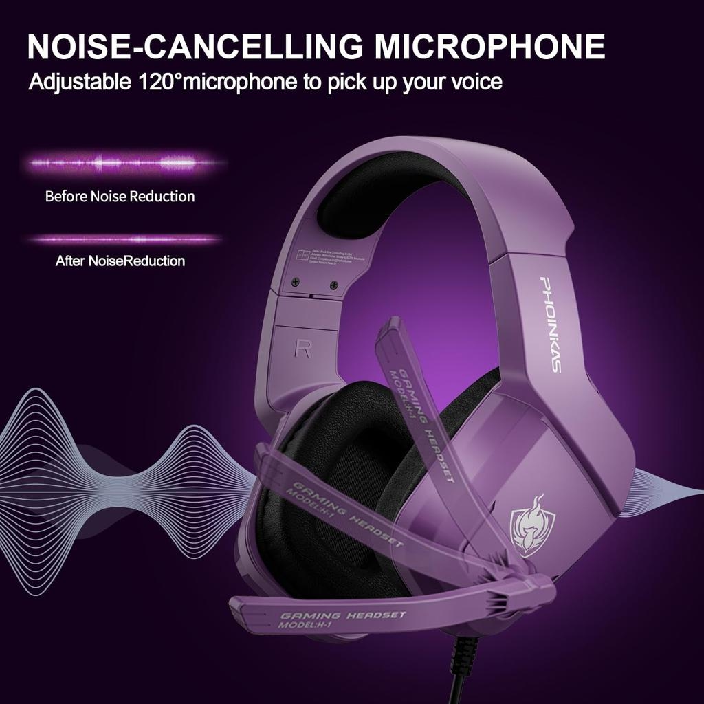 H1 Gaming Headset for PS4/ PS5/ PC/ Laptop, Stereo Over Ear Gaming Headphones with Noise-Canceling Mic