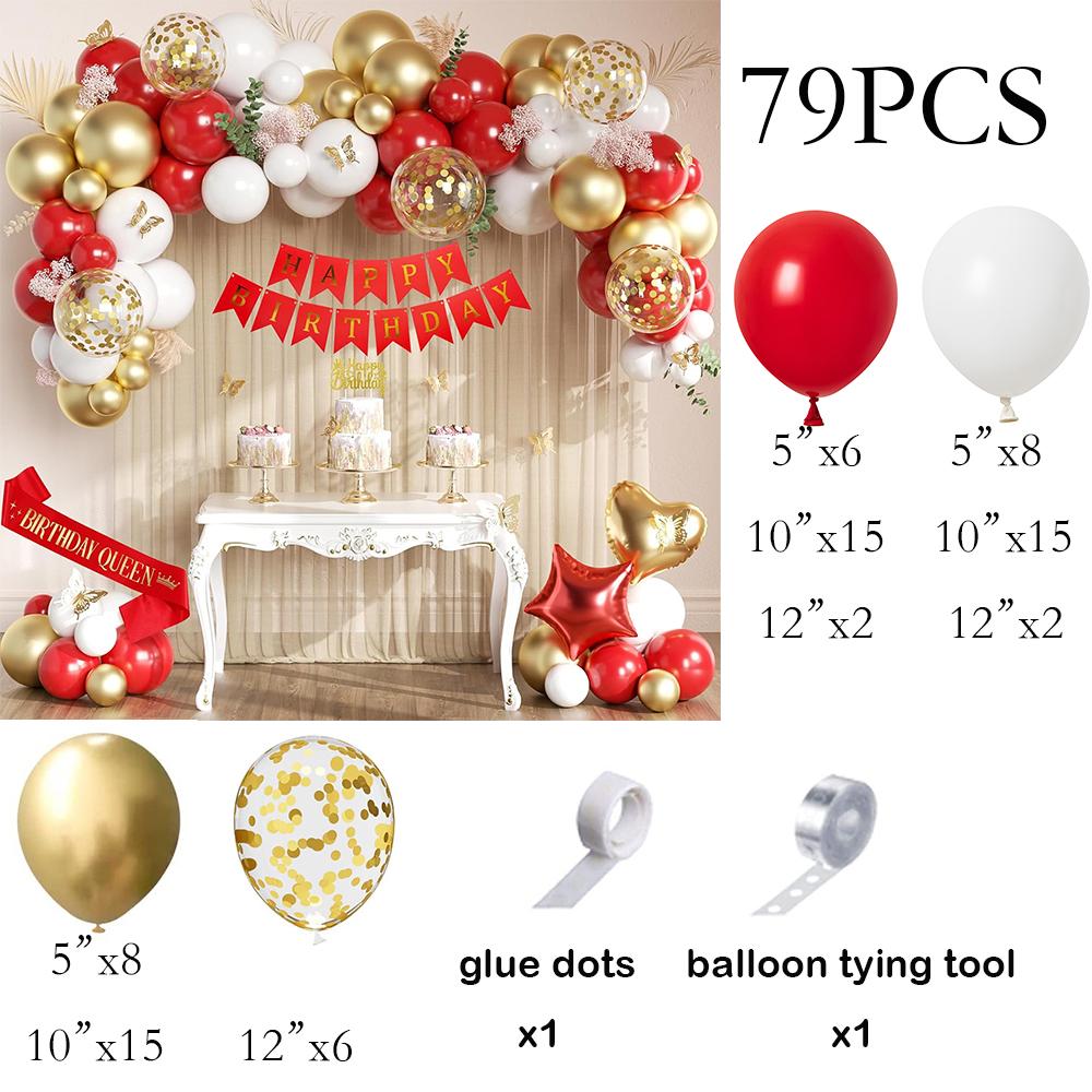 New Year Red Balloons Garland White Gold Confetti Balloon Arch Kit Wedding Bridal Shower Home Party Decoration Background Globos