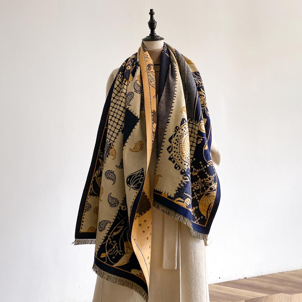 Women Designer Brand Winter Faux Cashmere Pashmina Shawl Large Wrap Imitation Cashmere Stole, Ultra Warm