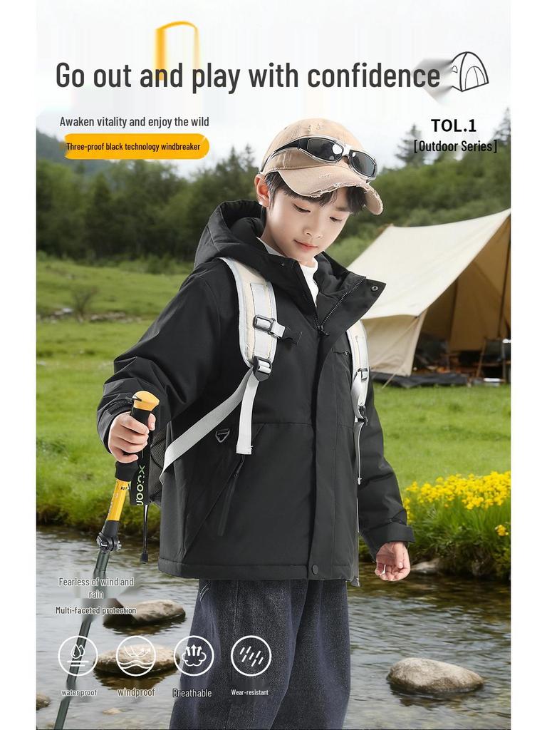 Boys' Winter 2025 Thick Cotton Windbreaker Jacket: Stylish and Warm for Older Kids