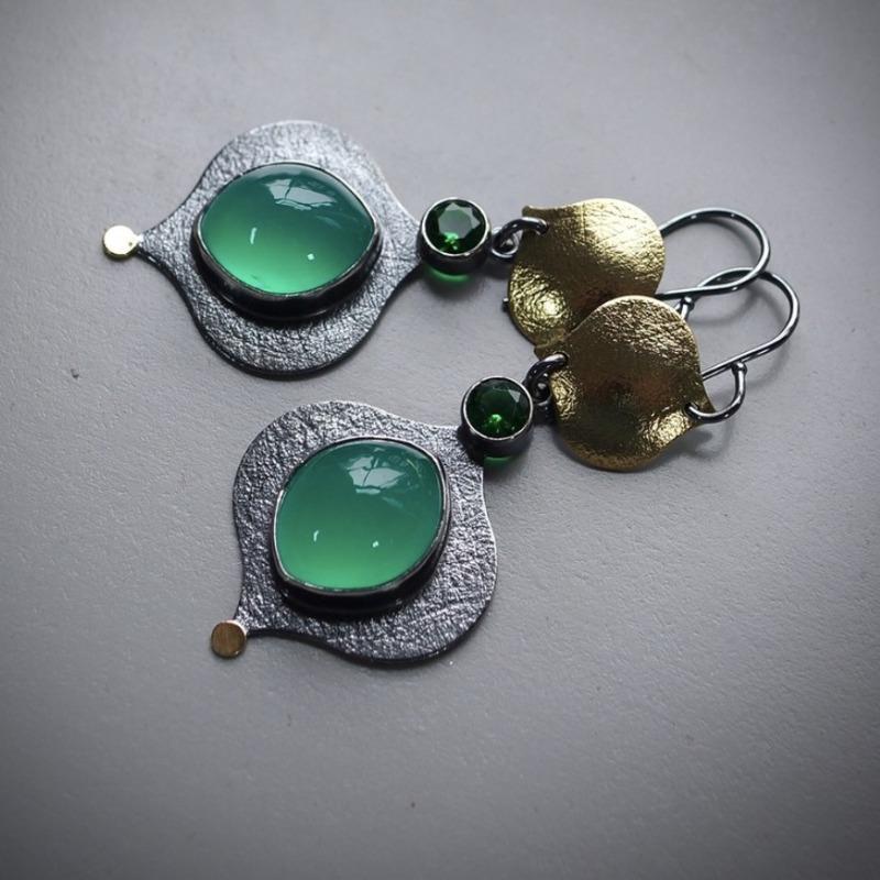 Jianjie Женские изящные двухцветные серьги-подвески в форме тыквы с инкрустацией зеленым камнем, классические банкетные украшения для ушей, тренд