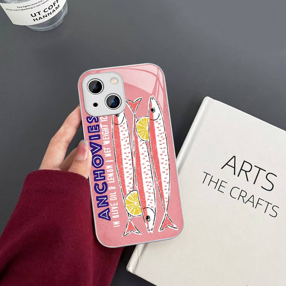 Sardines Fish Tempered Glass For Iphone 14 13 12 11 Pro Mini XS MAX 14Plus X XS XR Cover